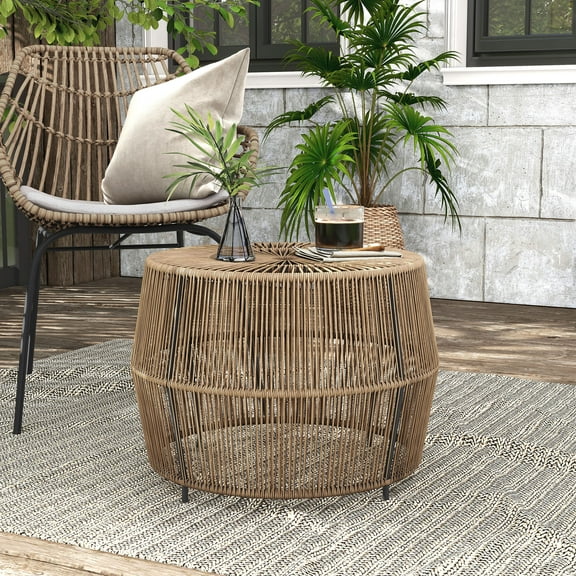 Tisch PE Wicker Rattan Outdoor Round Coffee Table in Natural