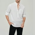 thumbnail image 4 of Flmei Men's Cotton Loose Shirts Long Sleeve Henley Shirts Casual Stand-Up T-Shirts with Pocket Men's Formal Literary Blouses Tops S-3XL, 4 of 9
