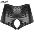 thumbnail image 2 of Ropa interior elegante para mujer, bragas sexys sin censura, disfraz sexual con entrepierna abierta, pantalones cortos metálicos brillantes con trasero abierto y tiro bajo, 2 of 5
