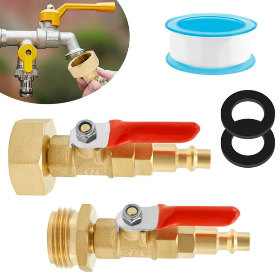 RV Winterize Blowout Adapter Brass RV Winterize Blowout Adapter Kit with 1/4" Quick Connect Plug and 3/4" Garden Water Hose Threading for RV Boat Camper Trailer