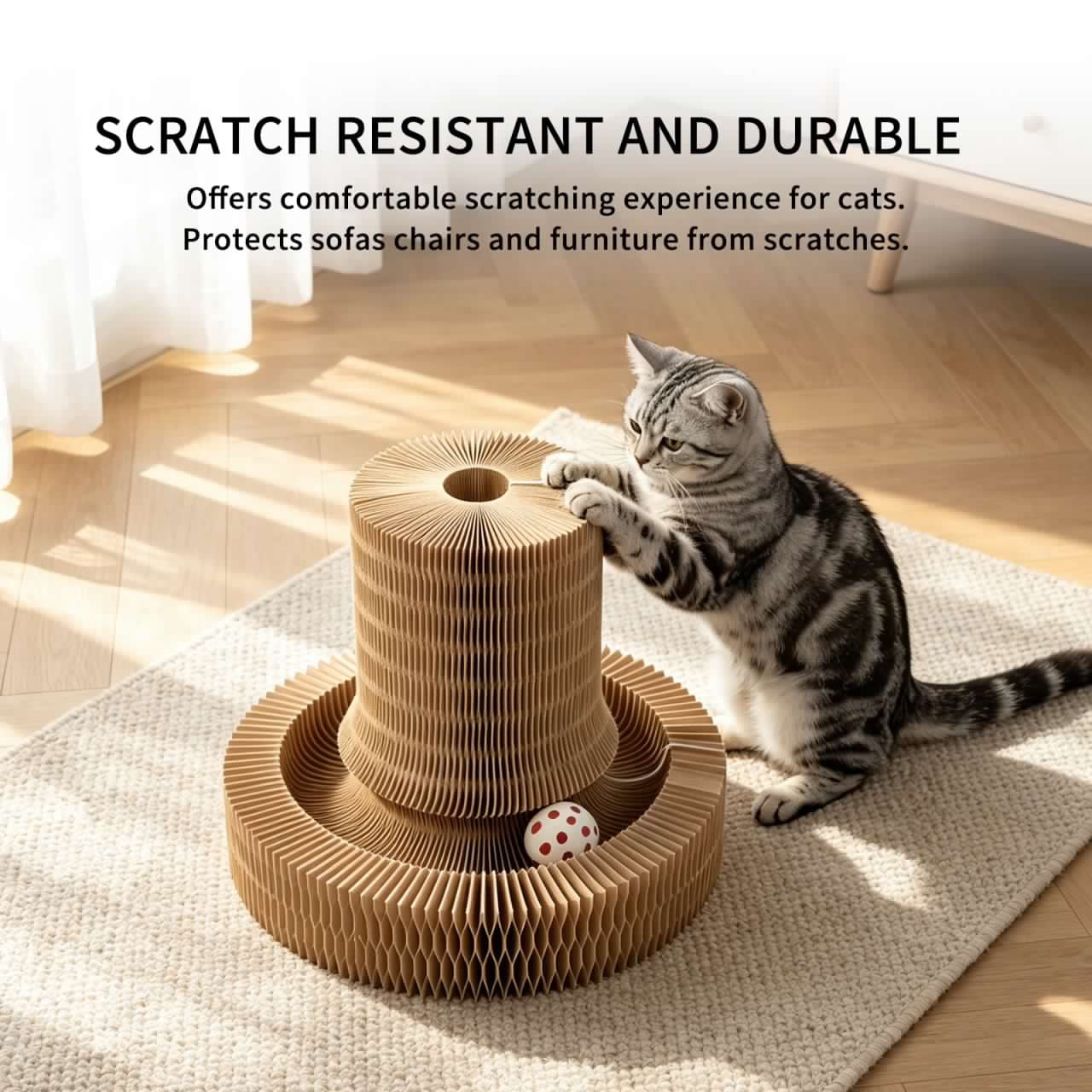 Interactive Toys for Indoor Cats, Magic Organ Cat Scratching Post, Cardboard Cat Scratcher Pad Ball Scratcher Board