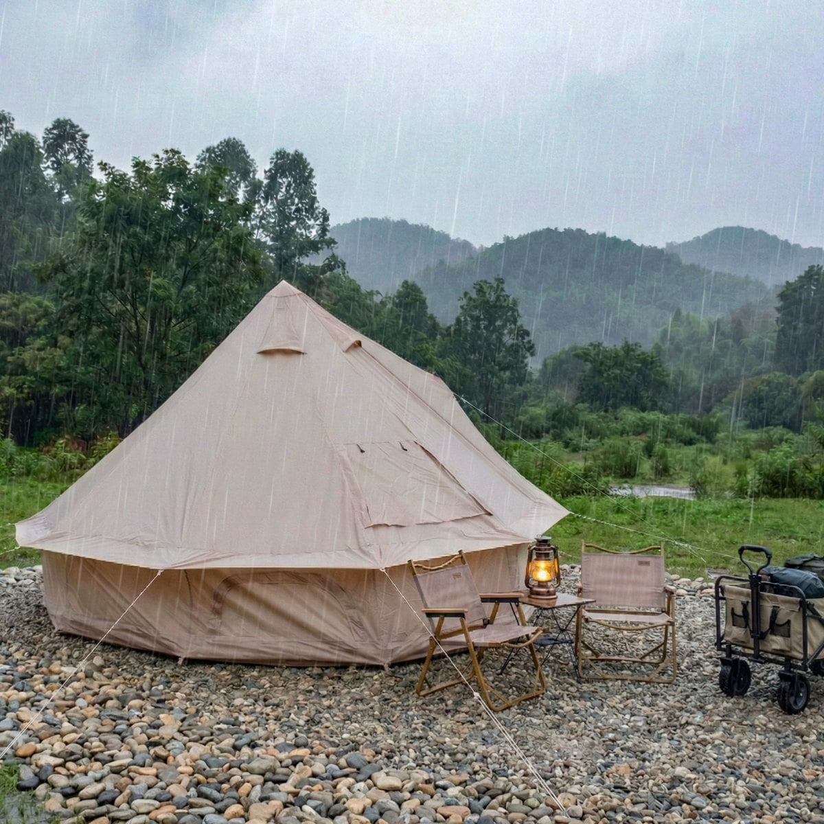 LuckyNote 4 Season Bell Tent 9.8 FT, Beige Waterproof Glamping Yurt Tent with Stove Jack, Fits 4 People Family Camping, Beige
