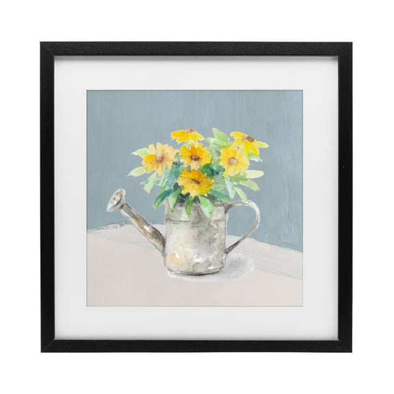 Stupell Industries Daisies in Watering Can Black Framed Print Under Glass, design by Lanie Loreth