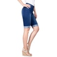 thumbnail image 2 of 2Luver, Women's, Stretchy 5 Pocket Mid-Rise Solid Color Classic Skinny Bermuda Shorts, Navy, 5, 2 of 3