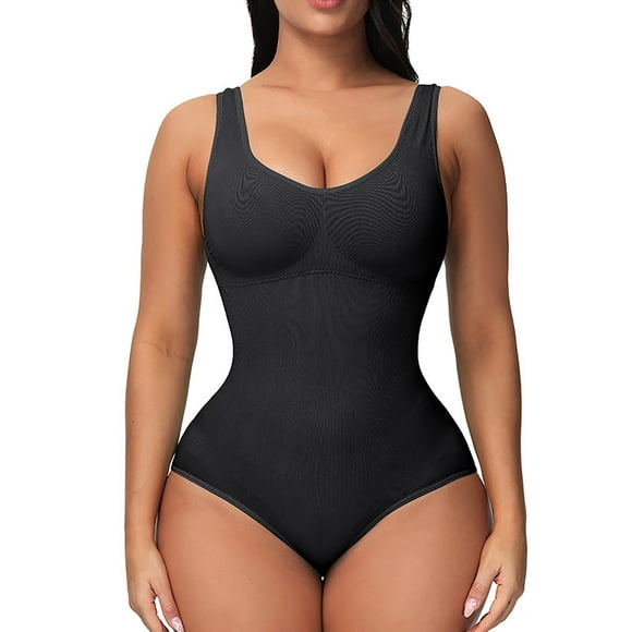 fartey One Piece Bodysuit for Women Solid Color Tummy Control Shapewear with Built in Bra Jumpsuit Body Shaper