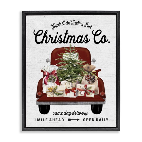 Stupell Industries Traditional North Pole Christmas Co. Sign Black Floating Frame Canvas Art, 25 x 31, by Lettered and Lined