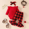 thumbnail image 4 of NOLDARES Newborn Baby Girl Fall Winter Clothes Rib Knit Romper Print Pants Infant Girl Outfit with Headband(Red,9-12 M), 4 of 9