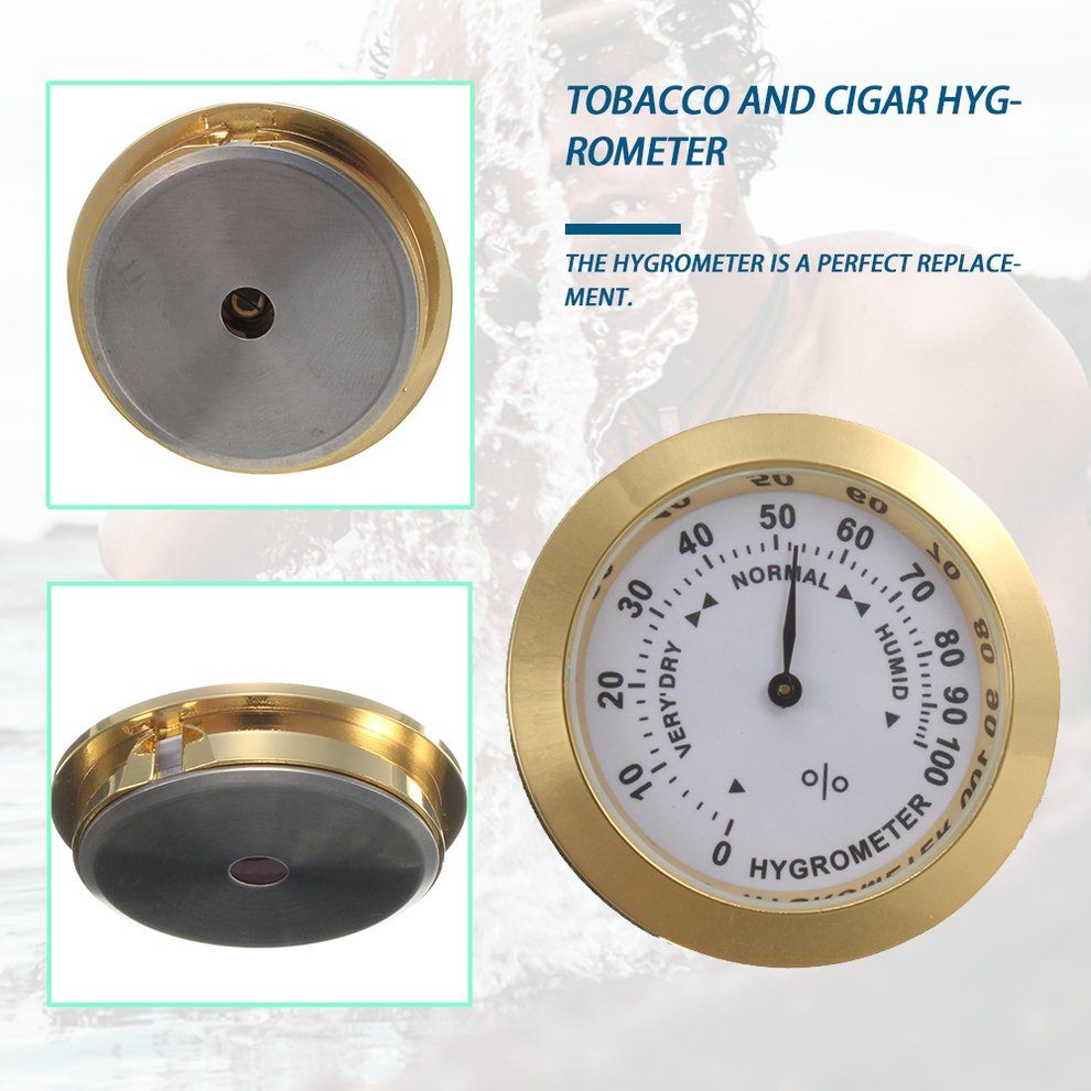 Gold Brass Analog Hygrometer Cigar Tobacco Humidity Gauge /& Glass Lens for Humidors Smoking Humidity Sensitive Gauge
