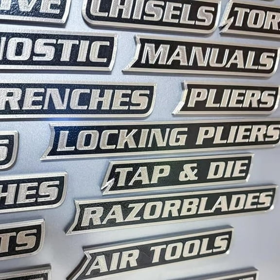 12 Pack of Magnetic Toolbox Labels, Durable Premium Set for Tool Chest Cabinet, Reusable Magnet Tags for Box Drawers, a Custom Solution for Professional Tool Organization & Placement (Black)