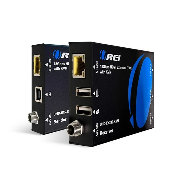 OREI KVM 4K HDMI Over Ethernet Extender Balun Over CAT6/7 Cable 4K@60Hz Upto 230 Feet - 2 USB 1.1 Ports, Supports Keyboard and Mouse USB HDMI Loop Ou