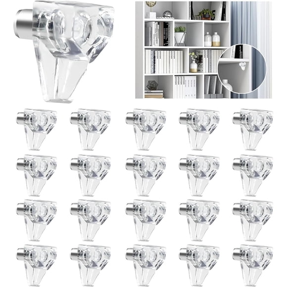 Woeilo 5mm Cabinet Shelf Pegs, 20pcs Shelf Support Pegs Pins Clips, Plastic Replacement Cabinet Shelf Brackets Shelf Holders Pegs for Shelves Kitchen Furniture Closet Bookcase, Clear Clea
