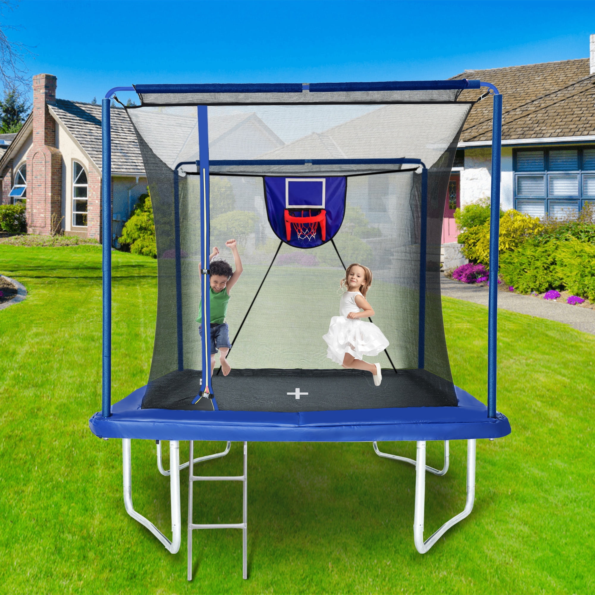 8X12FT Rectangular Trampoline with Enclosure Net, SEGMART Big Outdoor Rectangle Trampoline with Basketball Hoop, Large Square Trampoline 1322LBS Weight Capacity with Storage Bag for Kids, Adults