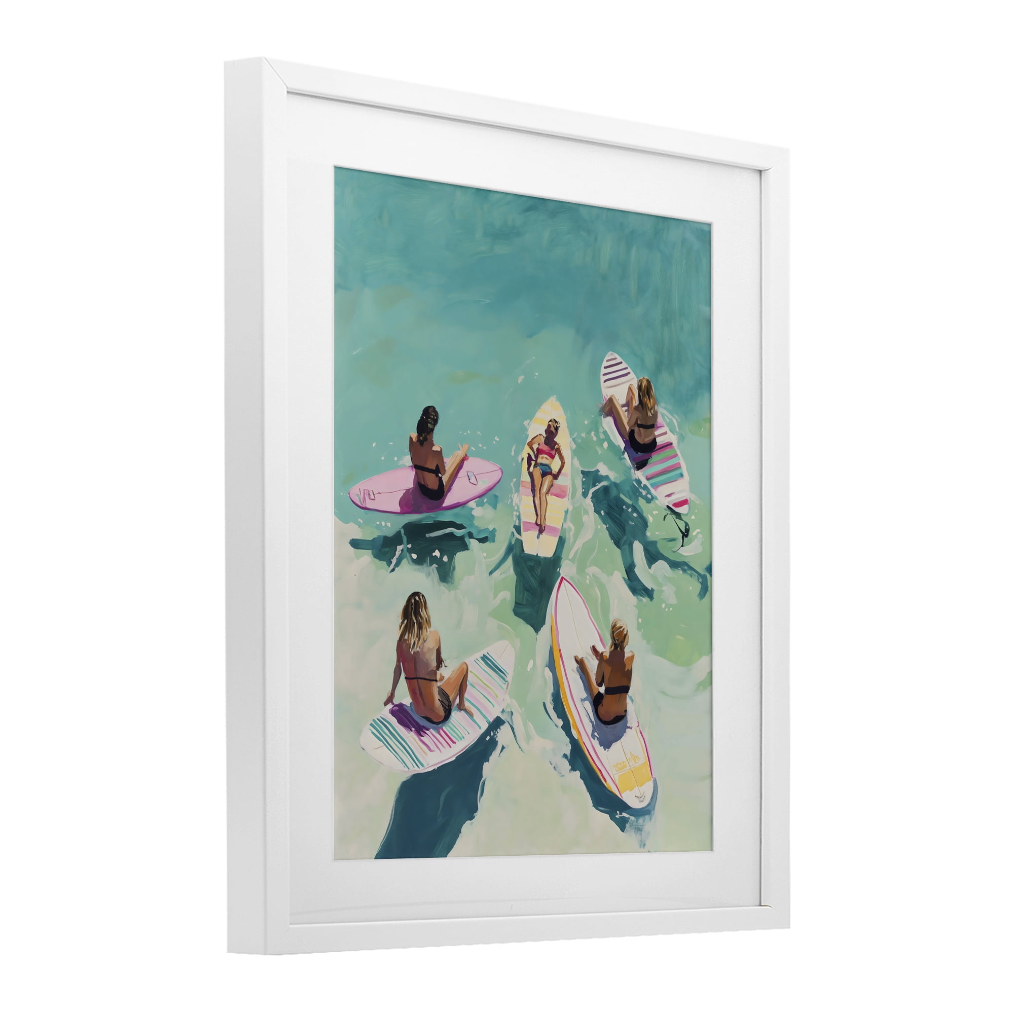 Stupell Industries Women Surfers at Turquoise Beach White Framed Print Under Glass, design by The Prints Vibe