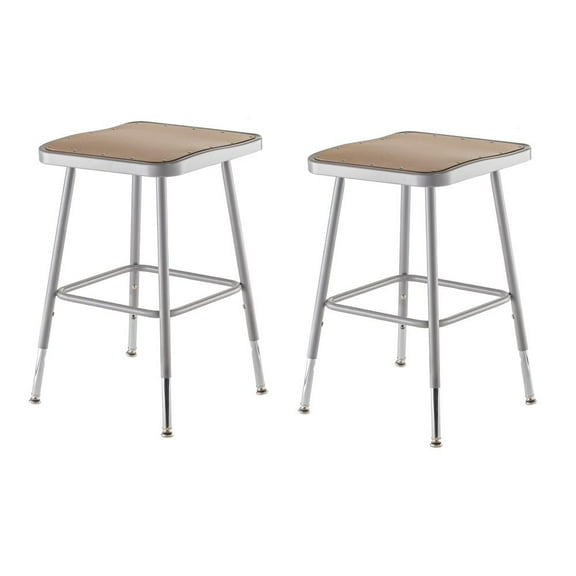 National Public Seating (2 Pack) NPS® 19"-27" Height Adjustable Heavy Duty Square Seat Steel Stool, Grey