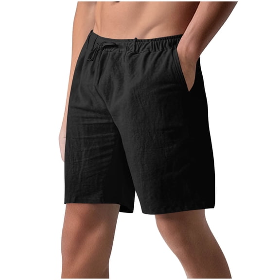 Ohufall Mens Shorts Men's Linen Shorts, Casual Cotton Linen Elastic Waist Shorts for Men Lightweight Summer Beach Short Pants with Pockets and Drawstring