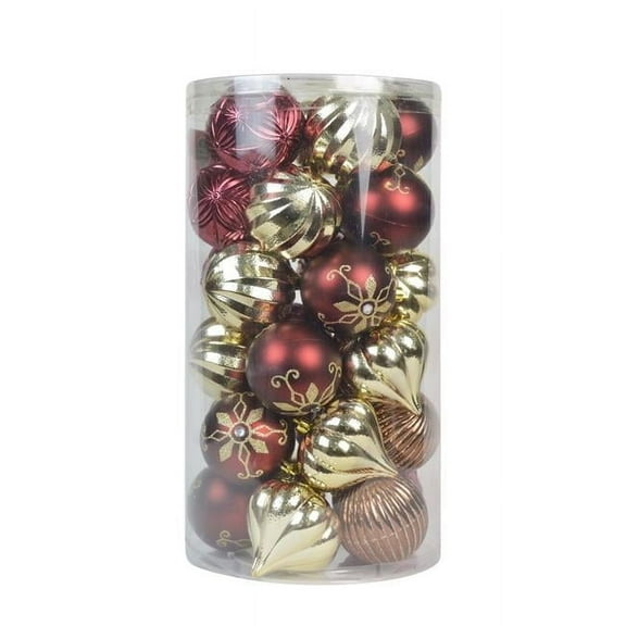 Jeco 30 Piece Shatterproof Plastic Christmas Ornament Set in Brown/  Gold/  Red