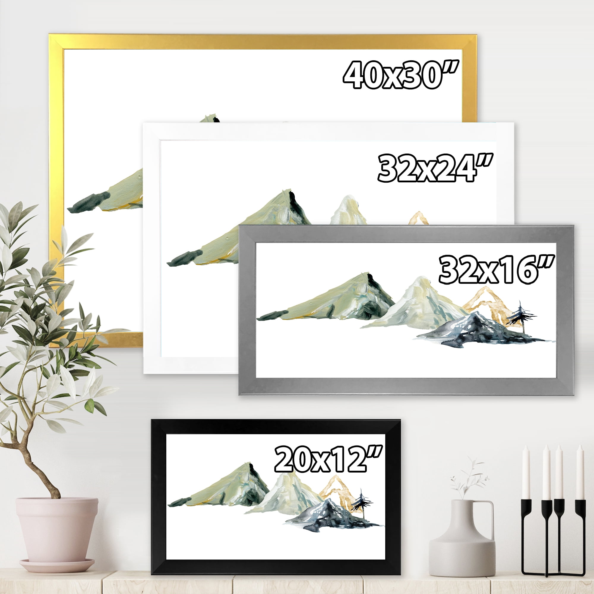 Designart 'Dark Blue Mountain Landscape Winter Minimalistic I' Modern Framed Art Print