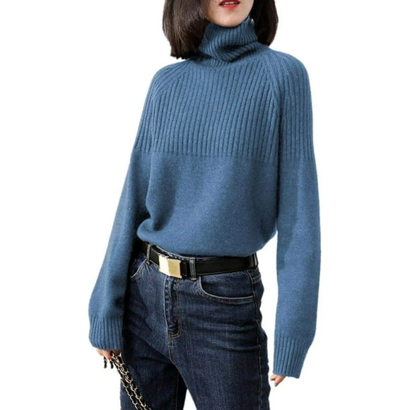 aters Womens Loose Jumpers Merino Wool Knit Split Thick Turtleneck Pullover Long Sleeve Winter Tops Skyblue Medium