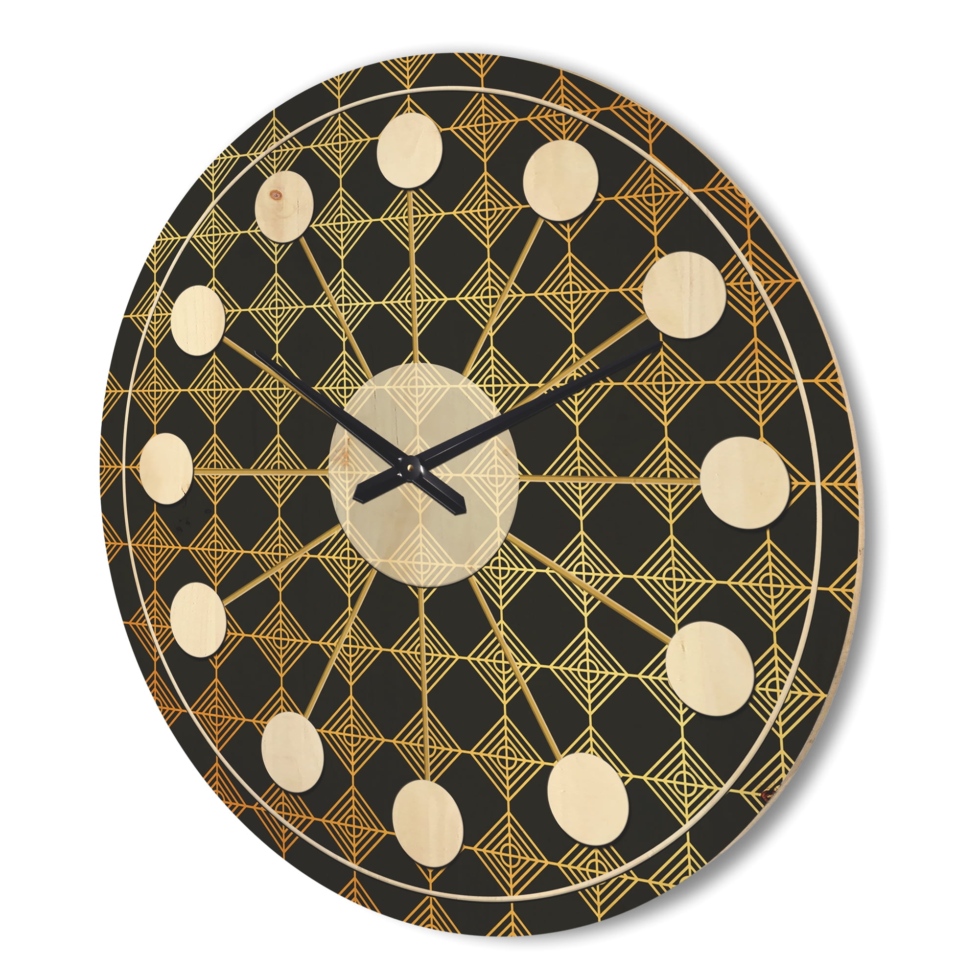 Designart 'Metallic Golden Luxury Geometrics XII I' Mid-Century Modern Wood Wall Clock