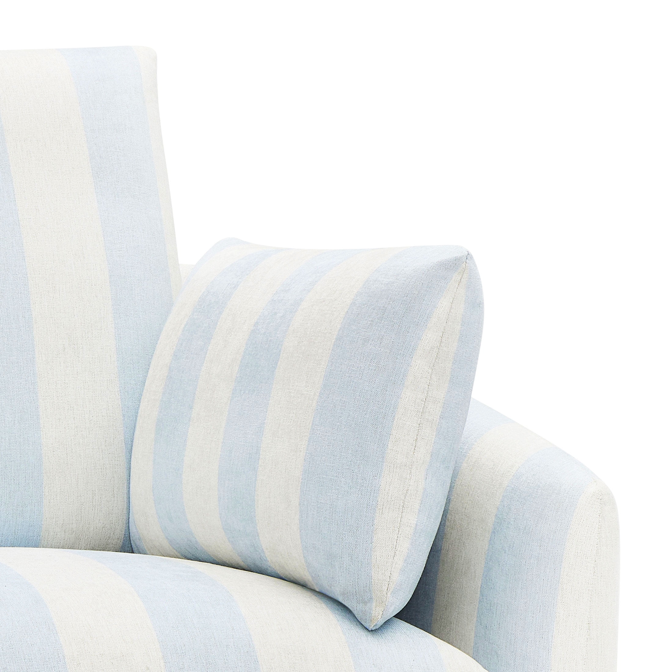 Beautiful Louisa Swivel Chair by Drew Barrymore, Hydrangea and Cream Stripe Fabric