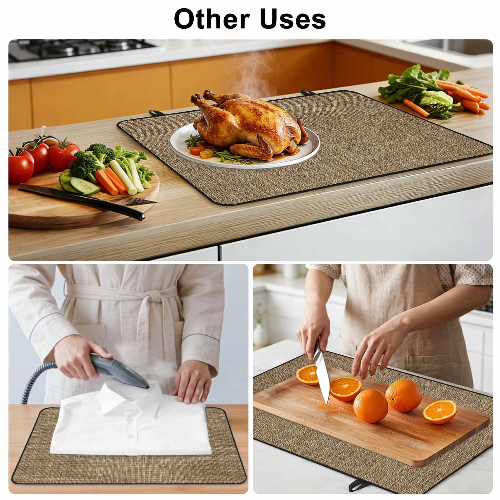 Vintage Brown Stove Top Cover for Electric Stove, Heat-proof & Non Slip Glass Top Stove Cover Protector, Farmhouse Retro Dark Solid Color Linen Texture Kitchen Flat Cooktop Rubber Mat 31x24 Inches