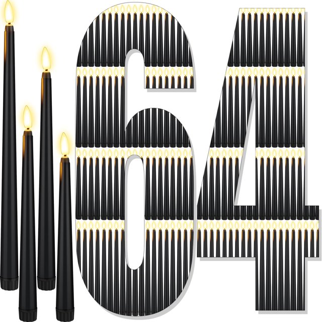 Velas cónicas LED sin llama Rossesay, 64 unidades, negras, 22 a 32 cm
