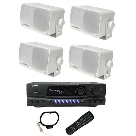 4) PYLE PLMR24 200W Outdoor Speakers + PT260A 200W Stereo Theater (Best Receiver For Outdoor Speakers)