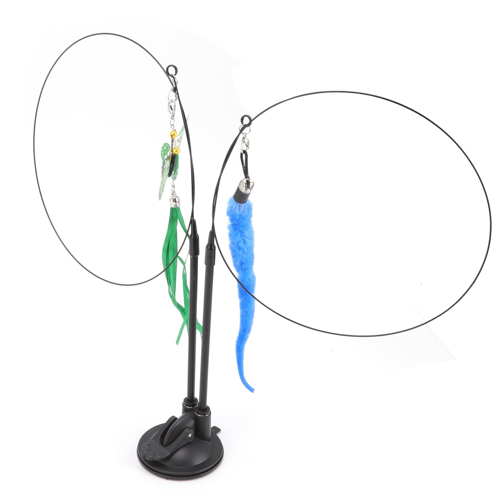 Cat Teaser Stick Toy, Double End Boredom Relief Bendable Suction Cat Feather Wand Toy Removable Steel Wire  For Indoor Green Scalewing And Blue