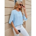thumbnail image 4 of BadPiggies Women's Blouses Casual Summer Tops Dressy Pleated Scoop Neck 3/4 Sleeve Office Work Chiffon Shirts, 4 of 8
