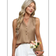 thumbnail image 3 of Camiseta Sin Mangas de Verano para Mujer, de Satén de Seda, con Cuello en V, Informal, de Negocios, Color Caqui, Talla L, 3 of 7