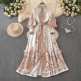 thumbnail image 3 of Vestidos de palacio de manga larga con estampado Vintage, vestido largo con dobladillo grande, vestido de cuello de pie de un solo pecho a la moda, primavera y otoño, 3 of 5