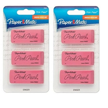 Paper Mate Pink Pearl Erasers, Large, 3 Count (70502) 2 Pack