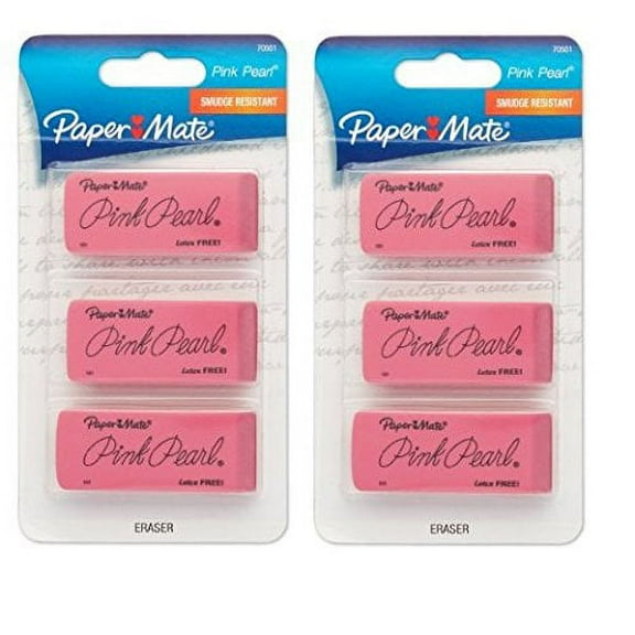 Paper Mate Pink Pearl Erasers, Large, 3 Count (70502) 2 Pack