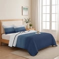 thumbnail image 5 of Queen Quilt Set 90''x96'', Navy Blue Ombre Lightweight Summer Bedspread Coverlet Set with 2 Pillow Shams, Modern Abstract Art Texture Breathable All Season Quilt Bedding for Bedroom/Guest Room, 5 of 9