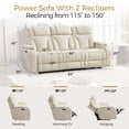 thumbnail image 3 of 3-Piece Faux Leather Power Reclining Sofa with Adjustable Headrests, Wireless Charger, USB Ports, LED Lights, Beige, 3 of 9