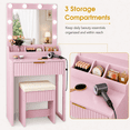 thumbnail image 5 of Zimtown Vanity Desk Set with Mirror, Makeup Vanity Table with 8 LED Lights and Charging Station, Dressing Desk for Bedroom, Pink, 5 of 12