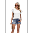 thumbnail image 1 of Blusas Casuales de Corta con Volantes para Mujer, Lindas Camisetas de Punto Acanaladas de Color Liso. XXL, 1 of 10