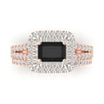 thumbnail image 2 of 3.05ct Brilliant Emerald Cut Natural Onyx 18K Rose Gold Halo Solitaire with Accents Engagement Bridal Wedding Ring Band Set size 6.5, 2 of 7