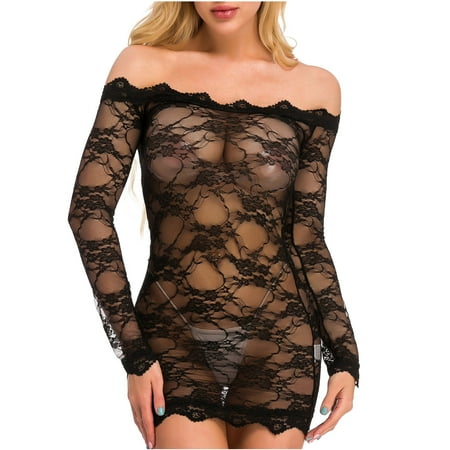 

VerPetridure Sexy Lingerie for Women Naughty Plus Size Women Sexy Solid Color Lace One-Shoulder Tube Top Long-Sleeved Pajamas