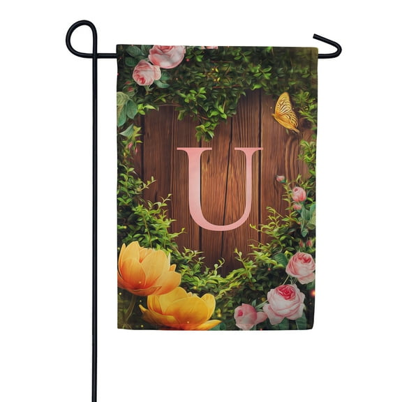 America Forever Spring Monogram Garden Flag Letter U 12.5 x 18 inches Double Sided Vertical Outdoor, Yard, Lawn, Seasonal Decorative Beautiful Flowers, Garden, Summer Butterfly Garden Flag