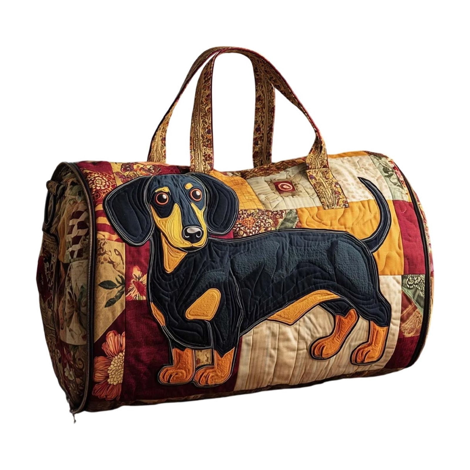 ROLKFUK Quilted Dachshund Duffel Bag for Women, Embroidery Travel Gym Overnight Bag, Lightweight Water Resistant Sports Weekender with Detachable Shoulder Strap