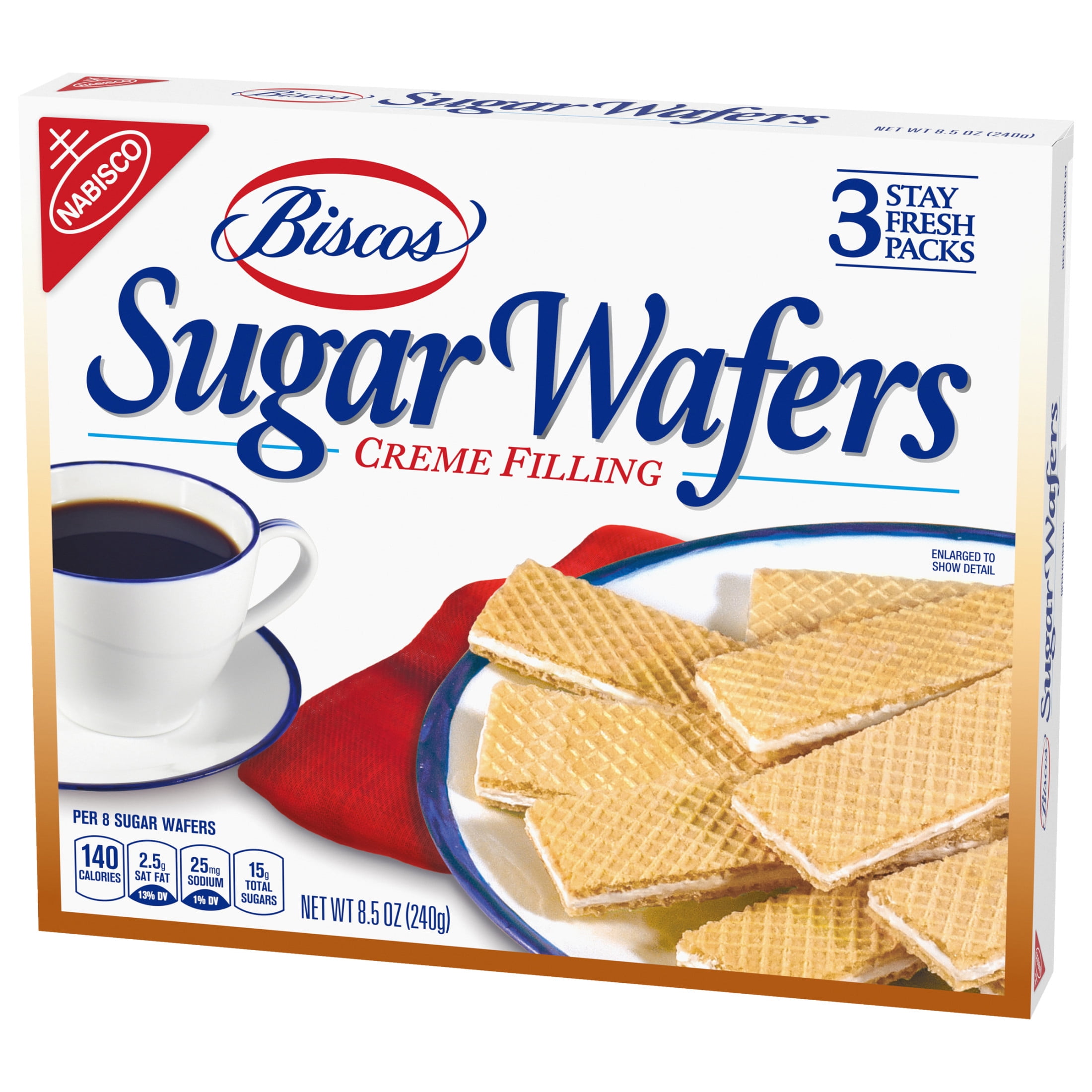 Biscos Creme Filled Sugar Wafers,Baked,  8.5 oz Shelf Stable Cardboard Box