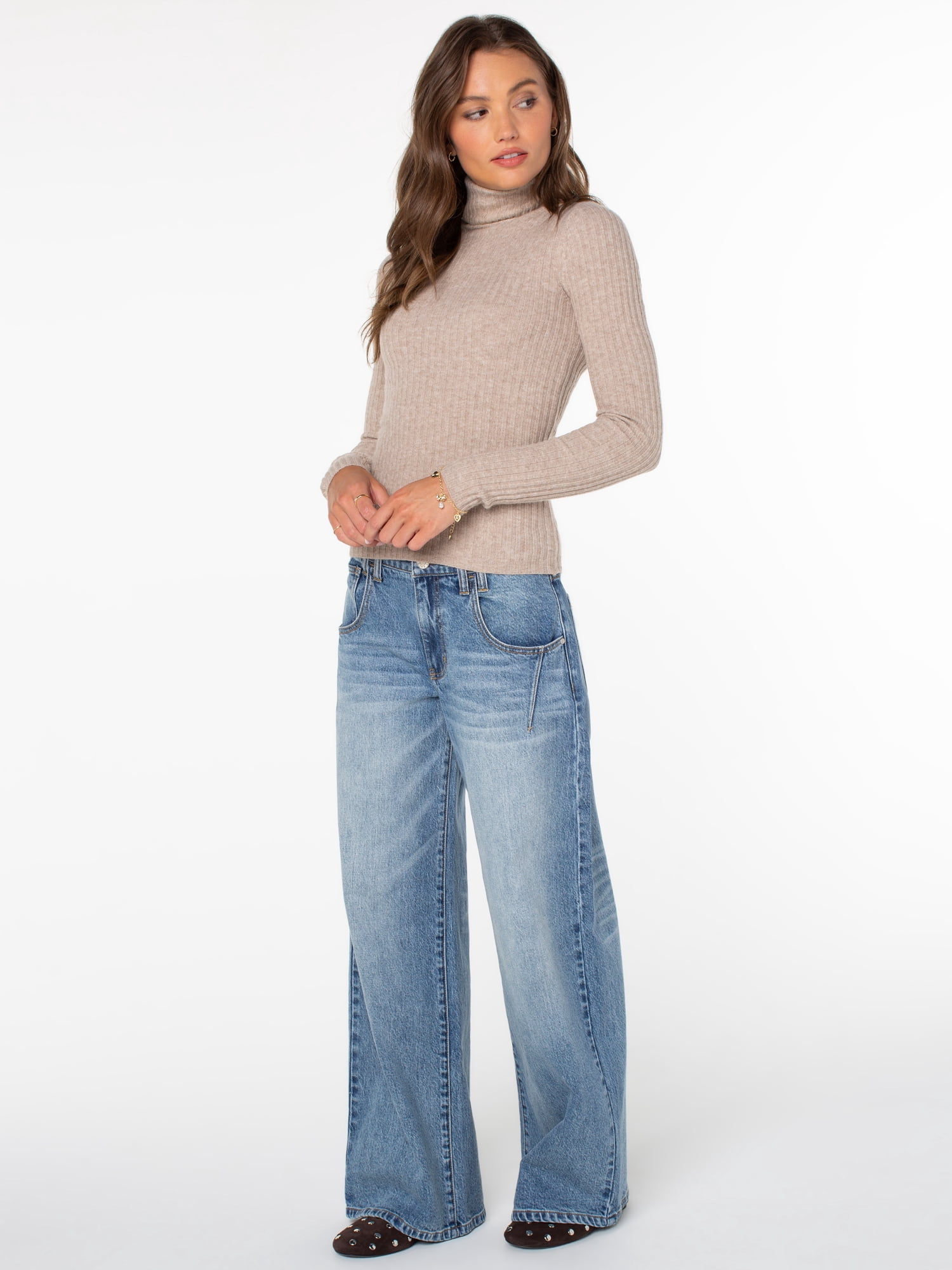 Celebrity Pink Women's and Women's Plus Long Sleeve Turtleneck Sweater Top, Sizes XS-4X