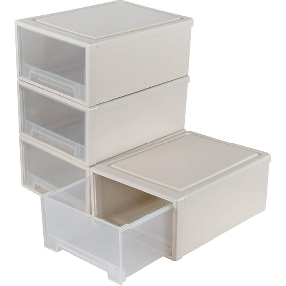 Xyskin 4-Pack 19 Quart Large Stackable Drawer Organizer Unit, Plastic Storage Box with Drawers