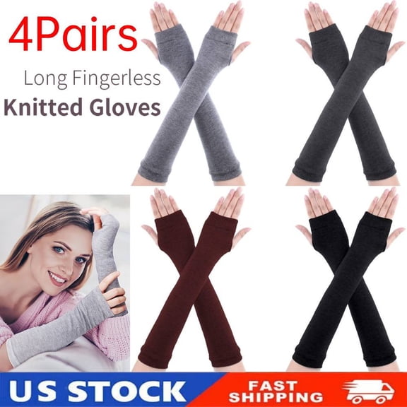 4 Pairs Arm Warmer Fingerless Gloves for Women Long Arm Sleeves Knitted Gloves