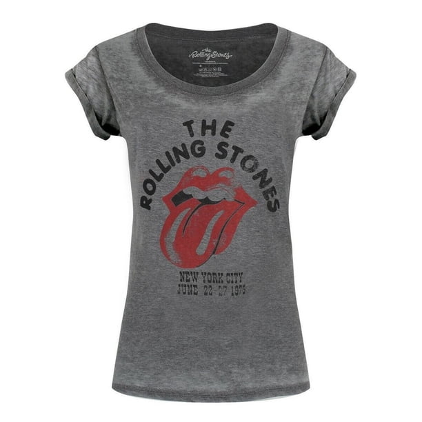 The Rolling Stones - Camiseta New York City 75 Burnout para Mujer (Gris Carbón)