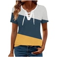 thumbnail image 3 of Favoffer Womens Printed Blouses V Neck Tie Front Short Sleeve Loose Fit Casual Tops Soft Shirts for Holiday Street Dating Weekend, 3 of 5