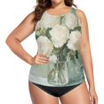 thumbnail image 4 of Women's Printed Tankini Top - High Elasticity Slim-Fit Swimsuit with Removable Straps & Cups, Perfect for Beach & Pool Parties，A White Oil Painting Flowers, 4 of 7