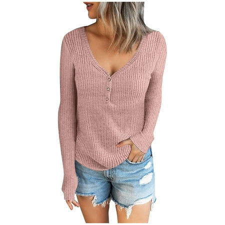 

Pianpianzi Scrub T Shirts for Women Womens Loose Fit Tees Running Tee Women s Casual Solid Color Long Sleeve Buttons V-neck Ribbed Tunic Top T-shirt