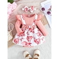 thumbnail image 2 of Suealasg Baby Girl Fall Romper Dress + Headband Long Sleeve Floral Print Romper Dress 3 6 9 12 18 Months Newborn Girl Spring Autumn Coming Home Outfits, 2 of 8